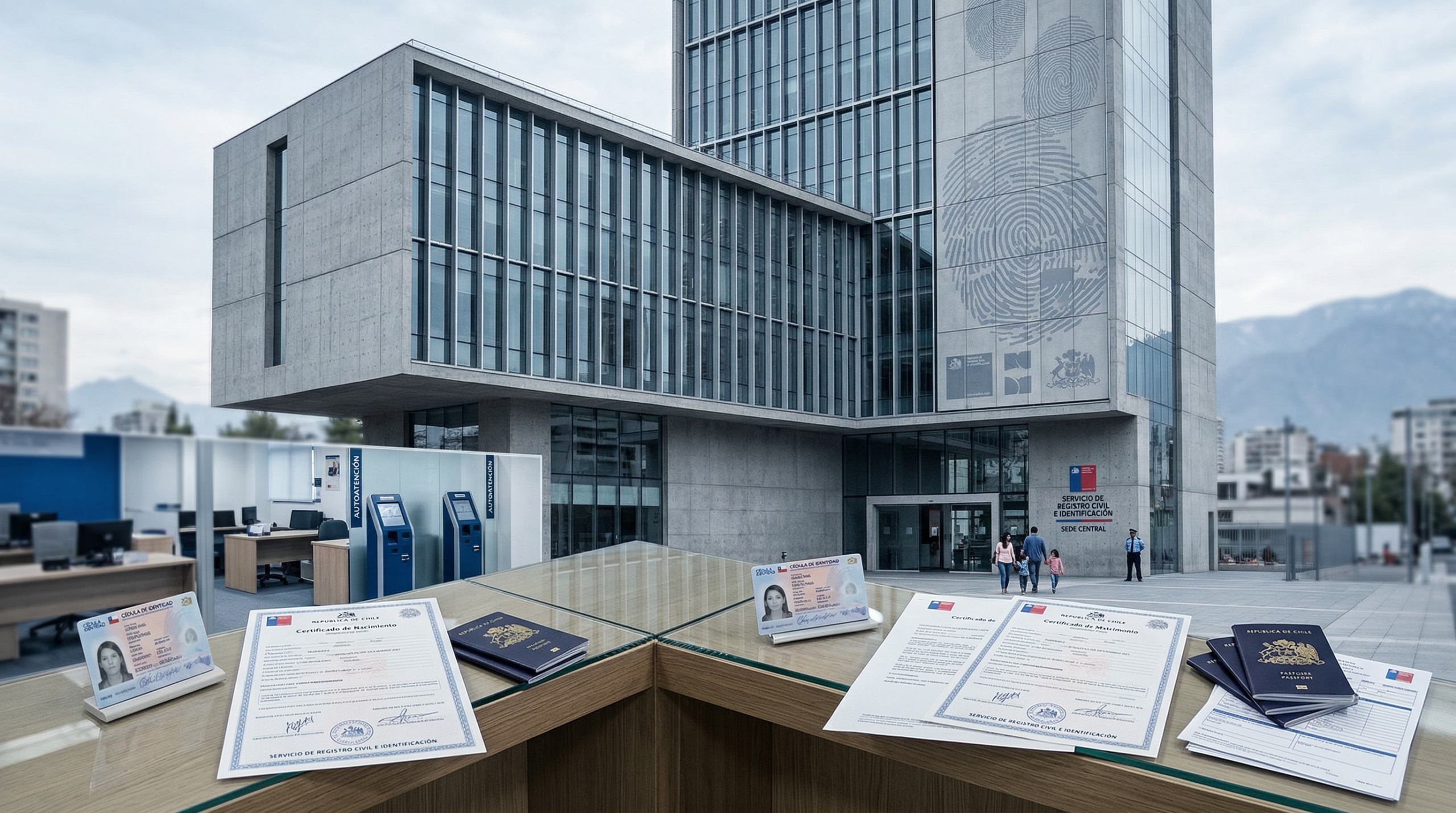 Edificio Registro Civil Chile con documentos de posesion efectiva